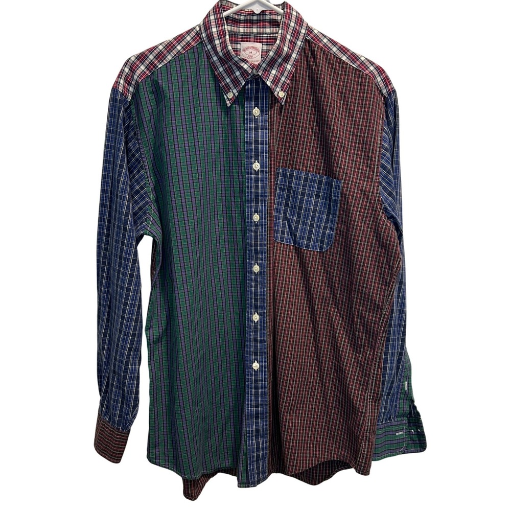Brooks Brothers 346 Patchwork Plaid Shirt Medium Men's Multi Color Shirt Cotton - Picture 2 of 7